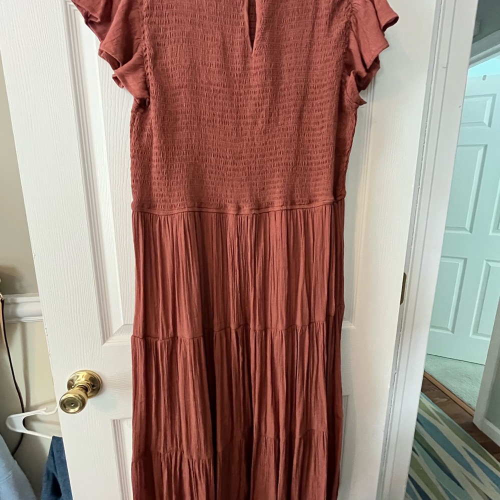 O Women’s Rust Tiered Midi Dress - Casual Summer Style